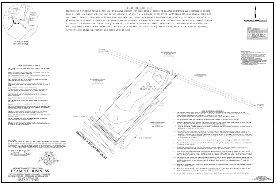ALTA/NSPS Land Title Survey drawing sheet, job 240811